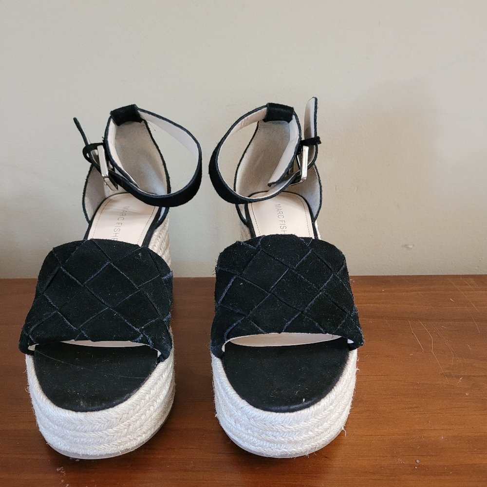 Marc Fisher Varin Espadrille Wedge Sandal in black suede Size 6